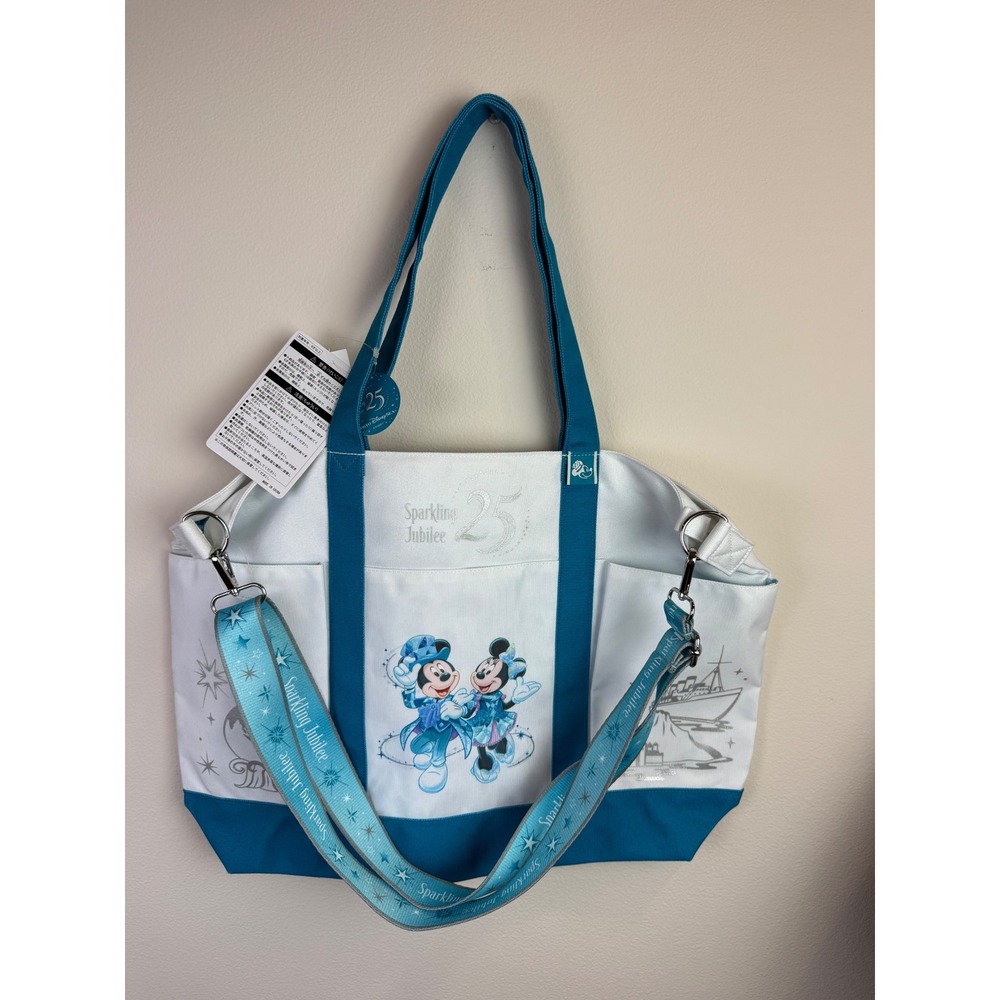 Disney Tokyo DisneySea 25th Anniversary Mickey Minnie Tote Bag Blue White